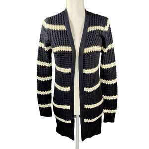Pink Rose Navy and White Striped Knit Back Lace-Up Cardigan Women’s Size Medium